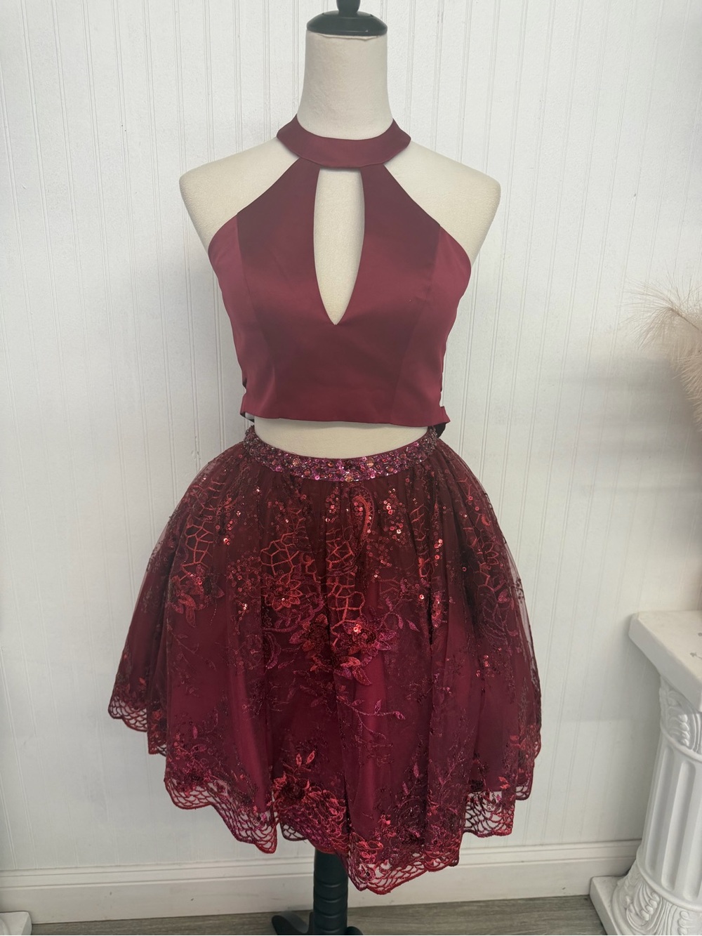 Rachel Allan Burgundy Two-Piece Mini Dress